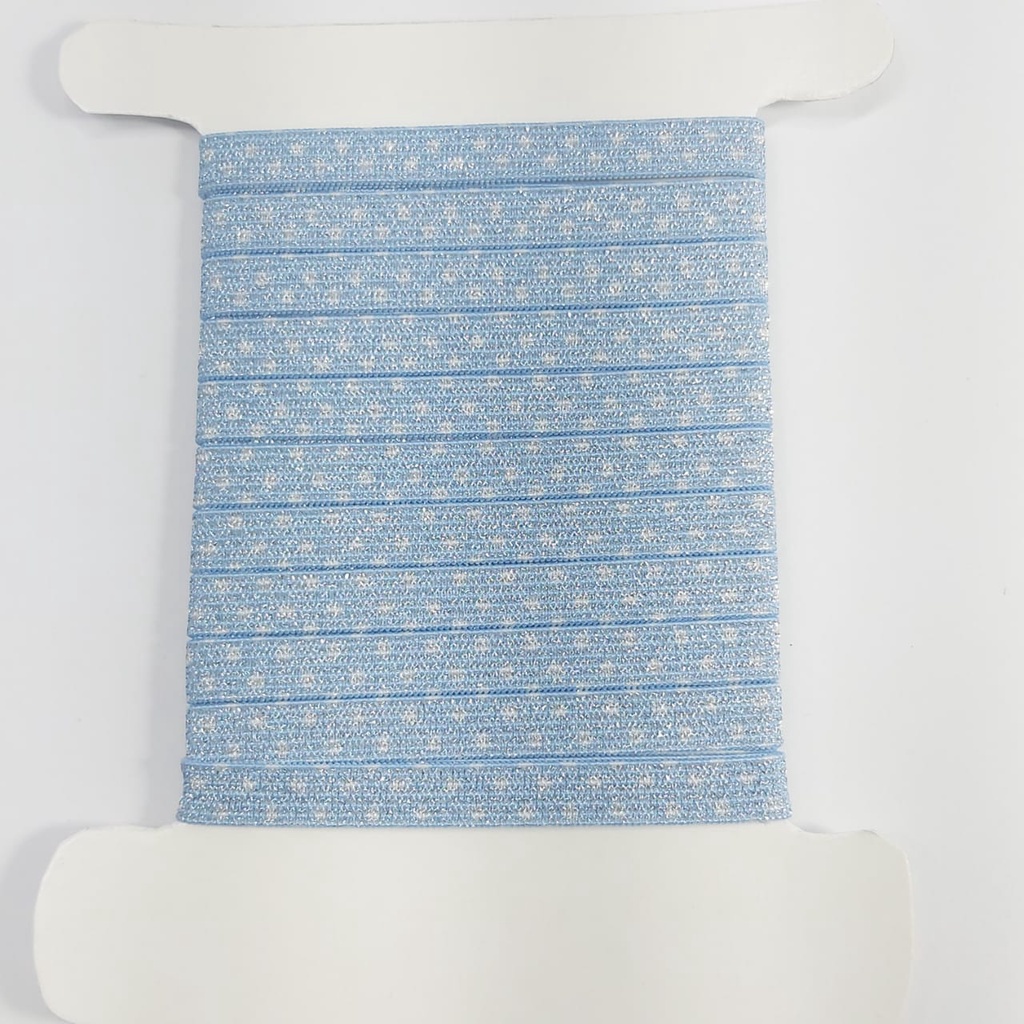 10 metros Elástico Lurex Especial 7mm Poá Azul Claro Branco 3708 010 284A30