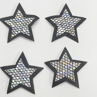 4 unidades Estrela Termocolante 2,5cm Holográfica Prata e preta 3529 001 - 349Q1