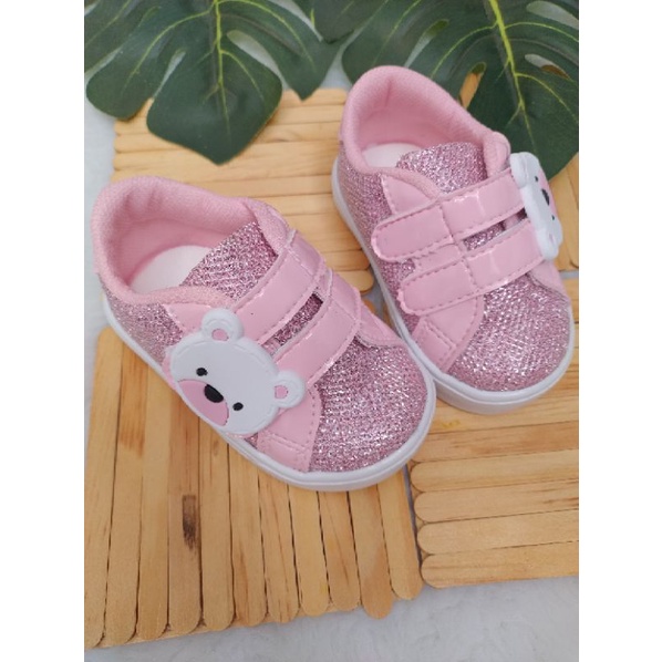 Tênis rosa ursinha bebê menina número 16 ao 22 sola sapatinho bebe sapato sapatinho bb calçado tenis