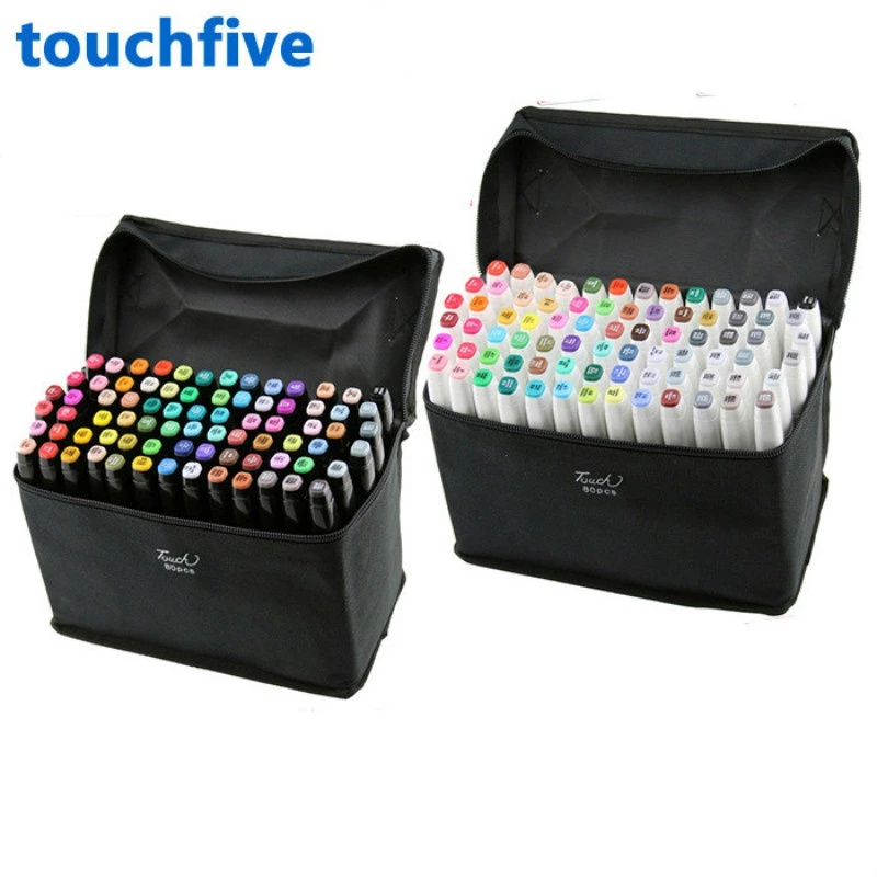 TouchFive Marcadores 24/36/48/60/80/100/120 Cores Manga Pincel Duplo Caneta Álcool Feltro Arte Material Escolar