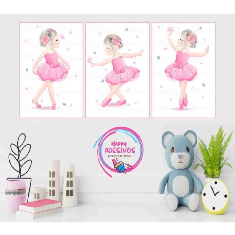 Placa Adesiva Decorativa De Parede Personalizada Quarto Infantil Menina Bailarina Dançando Ballet Sapatilha Rosa Colante