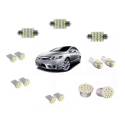 Kit Lampadas Leds Honda New Civic Pingo/Farolete Teto Placa Ré 8500k