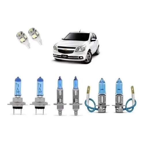 Kit Lâmpada Super Branca Agile Farol H7 H1 H3 + Led T10 Farol