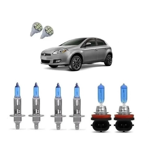Kit Lampada Super Branca Fiat Bravo Farol Baixo Alto Milha Farolete