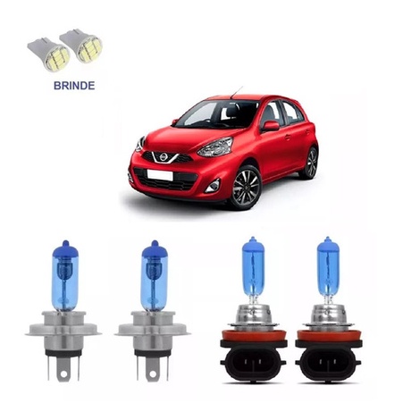 Kit Lâmpada Super Branca Nissan March H4 H11 + T10 Led