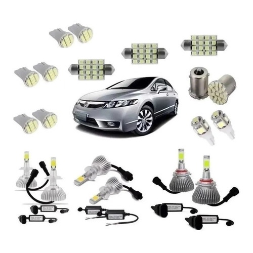 Kit Lampada Super Led Farol Alto Baixo Milha + Led Pingo Honda New Civic