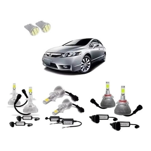 Kit Lampada Super Led Farol Alto Baixo Milha Honda New Civic 6000k