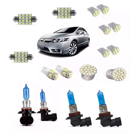 Kit Lampadas Super Branca Farol + Led Honda New Civic Pingo