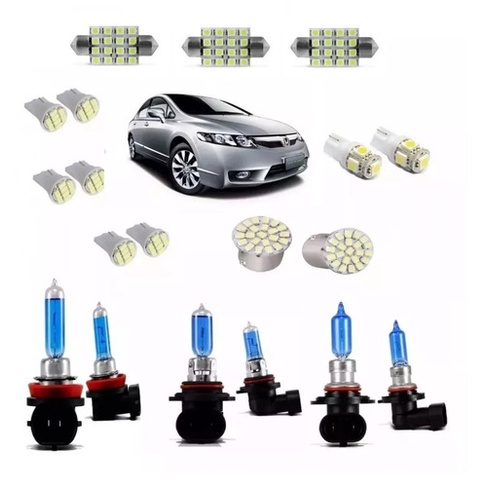 Kit Lampadas Super Branca Farol Alto Baixo Milha + Led Honda New Civic