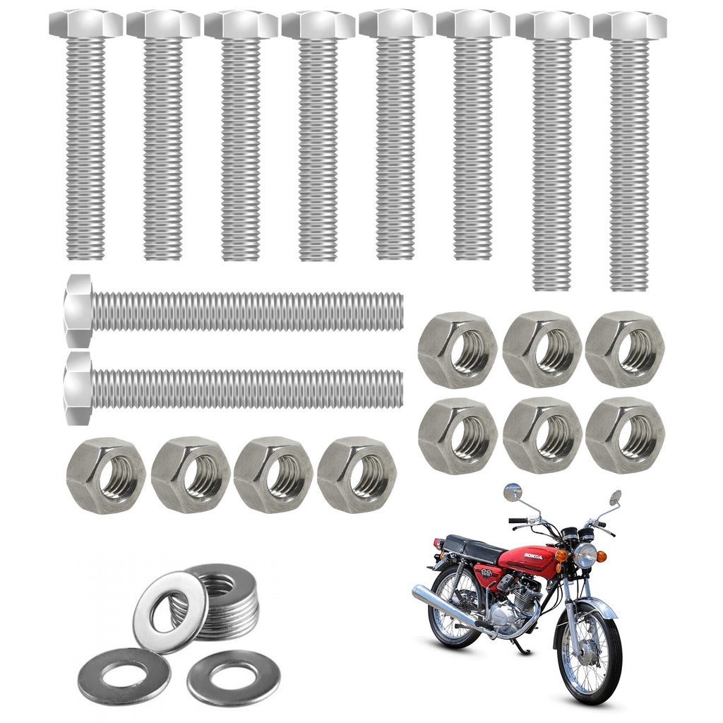 Kit parafusos inox suporte motor CG 125 CG 125 CG125 1977 a 1988 ML 125 ML125 Turuna125 CG Bolinha Compatível com Honda Fixação motor Chassi