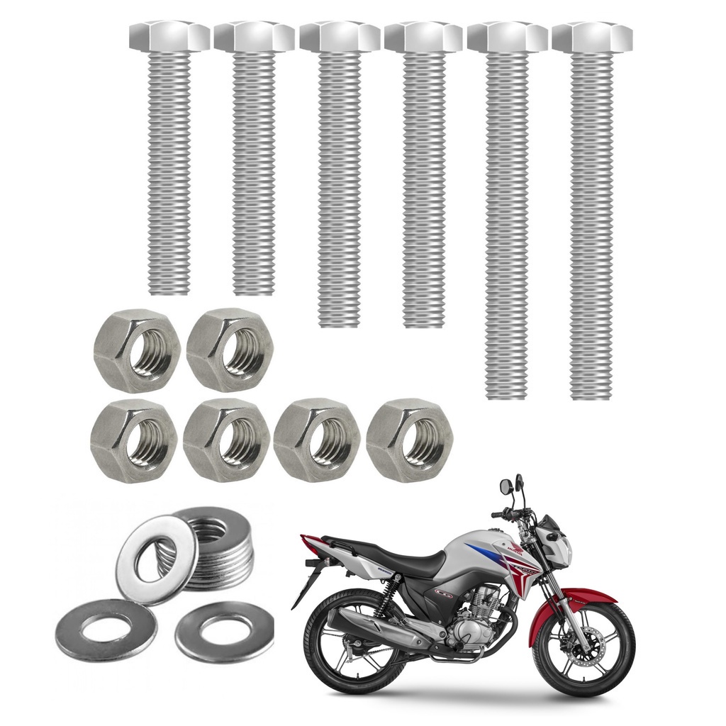 Kit parafusos inox suporte motor CG 150 CG150 Titan Fan 2004 a 2015 CG 150 CG150 Sport 2005 a 2008 Compatível com Honda Fixação motor Chassi