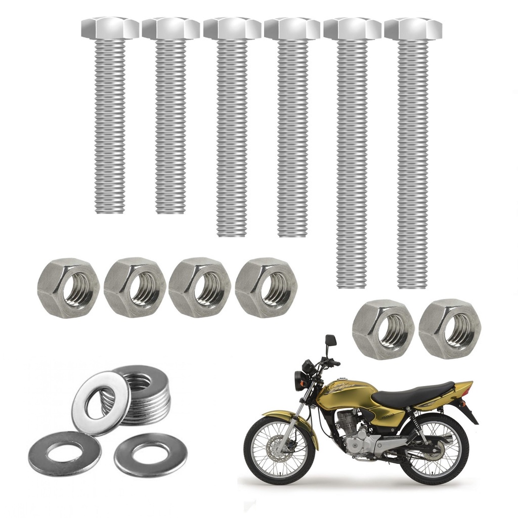 Kit parafusos inox suporte motor CG 125 CG 125 CG125 Titan ES/KS/KSE 2000 a 2004 CG 125 CG 125 CG125 Fan 2005 a 2008 Compatível com Honda Fixação motor Chassi