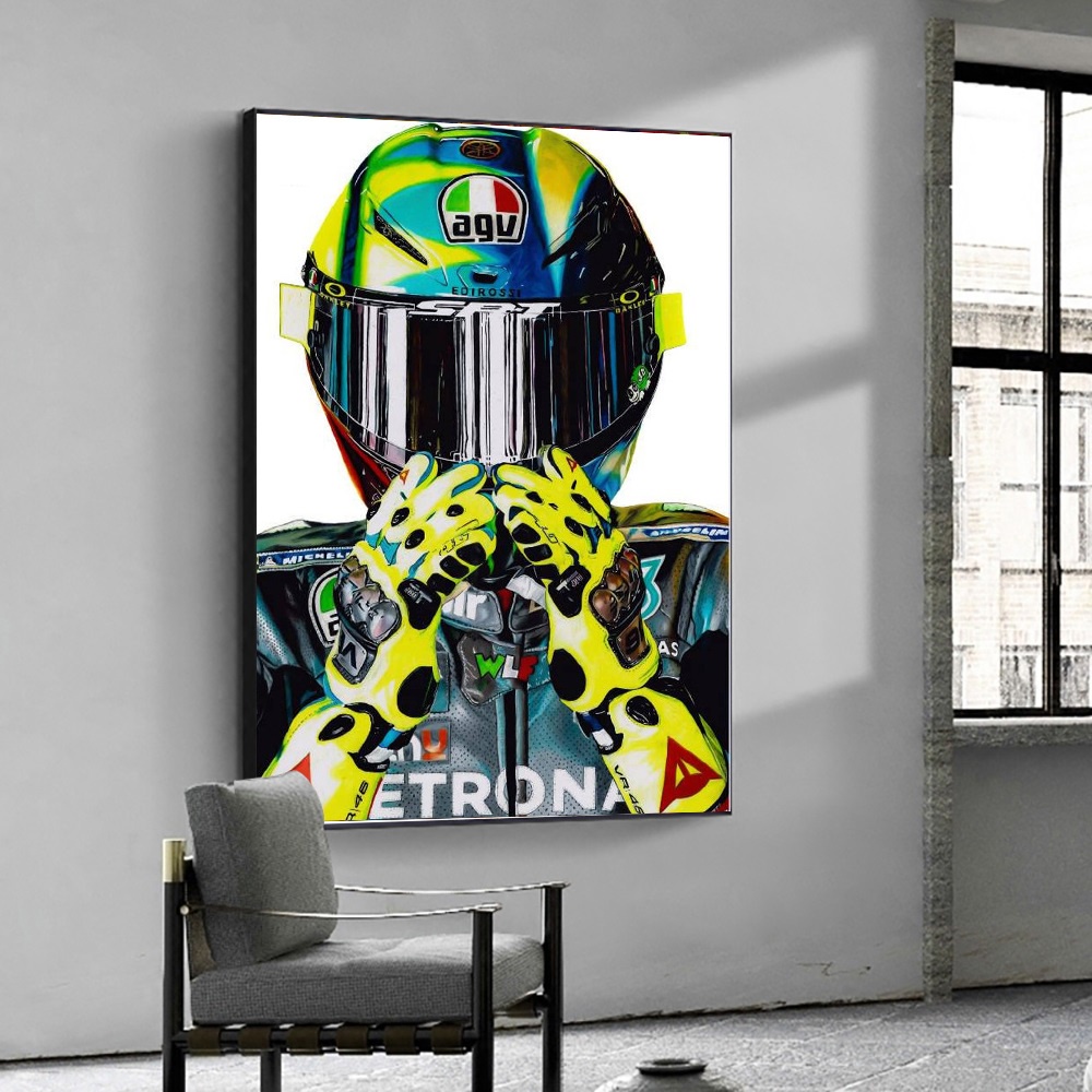 Quadro decorativo 1 peça 40x60 Valentino rossi motogp impressão moto aquarela racer capacete para sala quarto