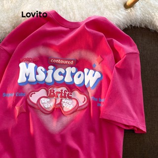 Lovito Casual Camiseta Feminina com Estampa de Texto de Manga Curta LNA14146 (Rosa Choque)