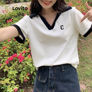 Lovito Casual Camiseta Feminina Lisa Colorblock LNA14184 (Branca)