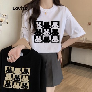 Lovito Casual Camiseta Feminina de Animal Larga de Manga Curta Combina com Tudo LNA14187 (White)