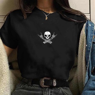 Camiseta feminina algodao caveira rock