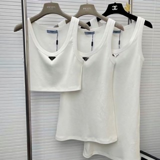 PRA DA Modelo De Explosão De Verão PD Triângulo Logotipo Colete Feminino De Algodão Puro De Redução De Idade Estilo Rebite Venda Local
