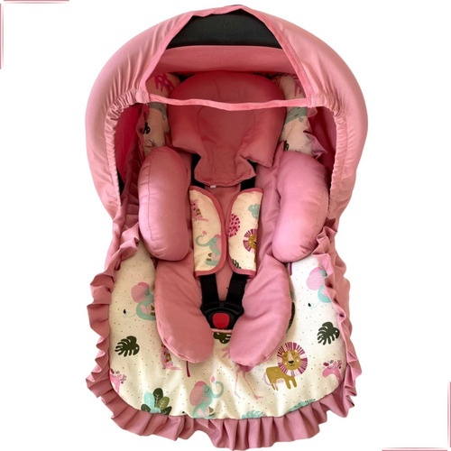 Kit Bebê Conforto Safari Rosê 5 peças Capa Redutor Capota Protetor Cinto Cosco Galzerano Universal