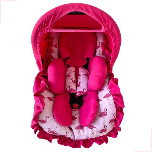 Kit Bebê Conforto Flamingo 5 peças Capa Redutor Capota Protetor Cinto Cosco Galzerano Burigotto