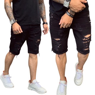 Bermuda Jeans Masculino Preto e Branco Rasgada c/ lycra Mega Oferta Imperdivel Novidade 2023 direto da fabrica enviamos em 24 horas