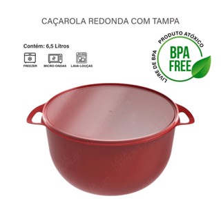 Pote Redondo Bacia Caçarola Com Tampa e Alça 6,5 litros Vermelha Uninjet Grante Multiuso Organizador Alimentos Mantimentos Cozinha Casa Resistente Plástico