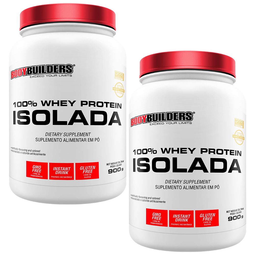 Kit 2x 100% Whey Isolada 900g - Auxilia no Desempenho e Aumento de Força Muscular no Treino de Academia - Bodybuilders