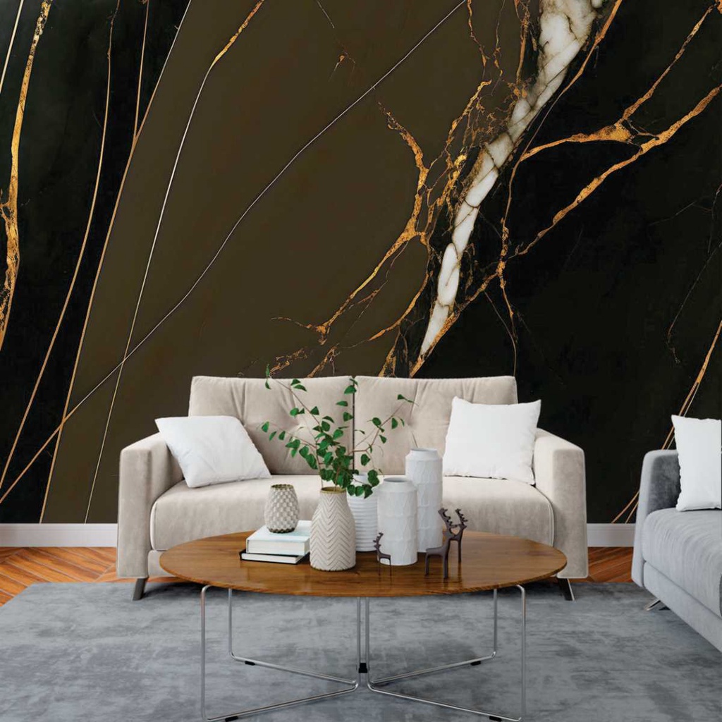 Papel de Parede Painel 3D Mármore Cinza Fio Ouro 3M Revestimento Pedra Requinte Auto Colante
