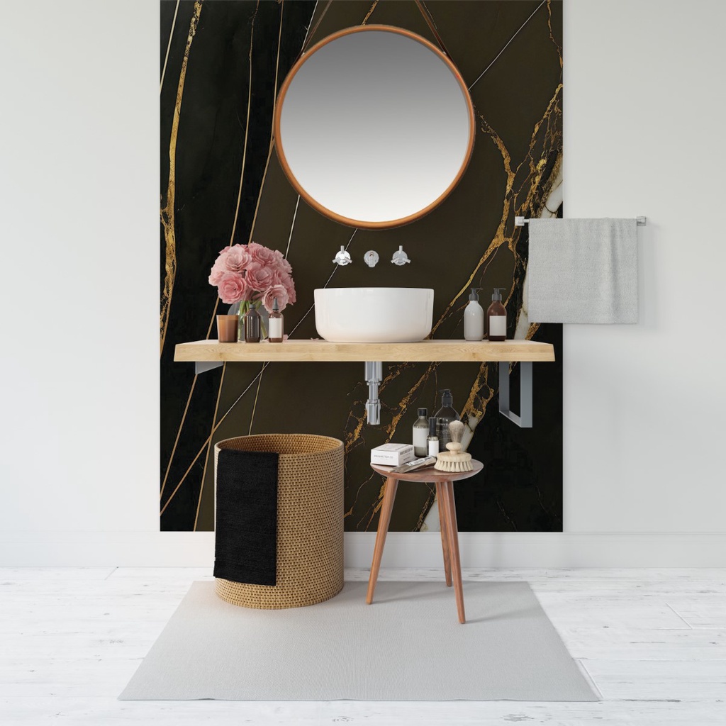 Papel de Parede Painel 3D Mármore Cinza Fio Ouro 1,5M Revestimento Pedra Requinte Auto Colante