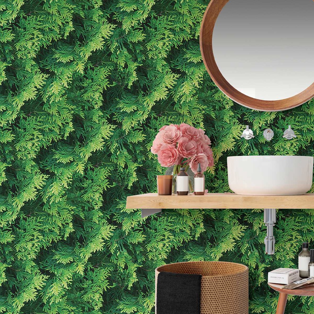 Papel de Parede Adesivo Folhas verdes Jardim 3d Tuia hilandesa Autocolante Plantas Lavável em Oferta na Shopee