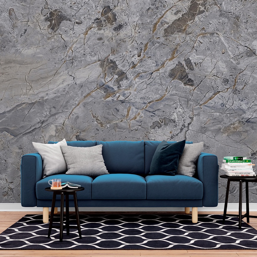 Papel de Parede Painel 3D Mármore Carrara Cinza 2,5M Revestimento Auto Colante Brilho Marmorizado