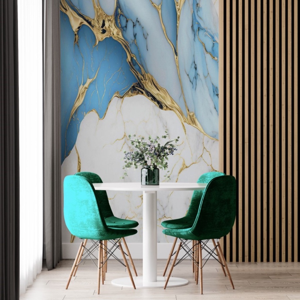 Papel de Parede Painel 3D Mármore Branco Dourado Azul 2M Revestimento Auto Colante Brilho em Oferta na Shopee