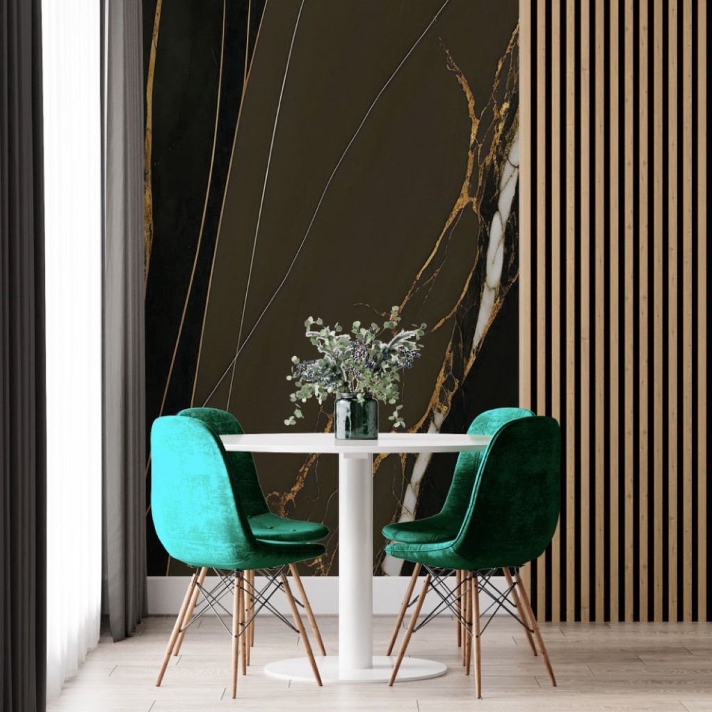 Papel de Parede Painel 3D Mármore Cinza Fio Ouro 2M Revestimento Pedra Requinte Auto Colante