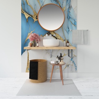 Papel de Parede Painel 3D Mármore Branco Dourado Azul 1,5M Revestimento Auto Colante Brilho em Oferta na Shopee