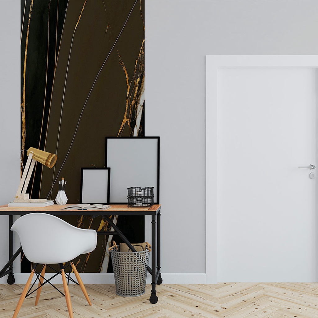 Papel de Parede Painel 3D Mármore Cinza Fio Ouro 1M Revestimento Pedra Requinte Auto Colante