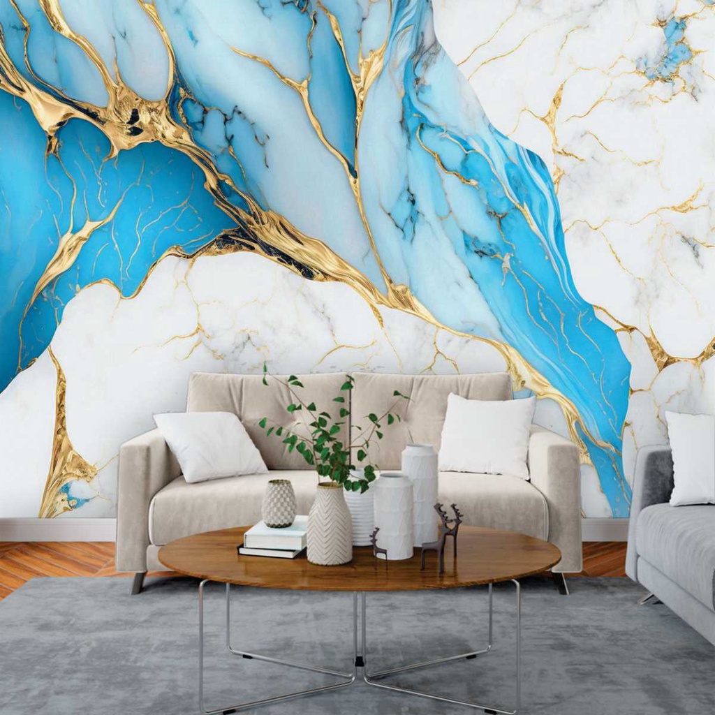 Papel de Parede Painel 3D Mármore Branco Dourado Azul 3M Revestimento Auto Colante Brilho em Oferta na Shopee
