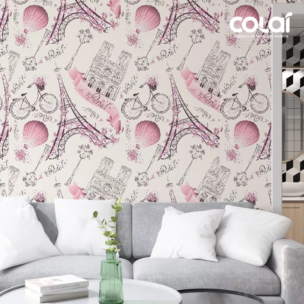 Papel De Parede Adesivo Lavável Paris Rosa Bebê 3M Auto Colante Geométrico Femenino Para Sala Quarto em Oferta na Shopee