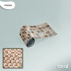 Faixa Adesiva para Cozinha Banheiro Pastilha Azulejo Pedra Mosaico Geométrico Autocolante Marrom 1M