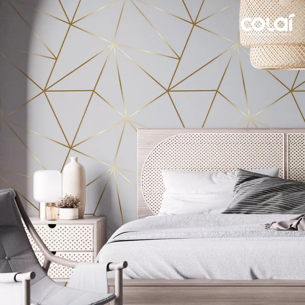 Papel De Parede 3m Geométrico Cinza Fio Gold Auto Colante Listras Amarela Sala Quarto Área Externa em Oferta na Shopee