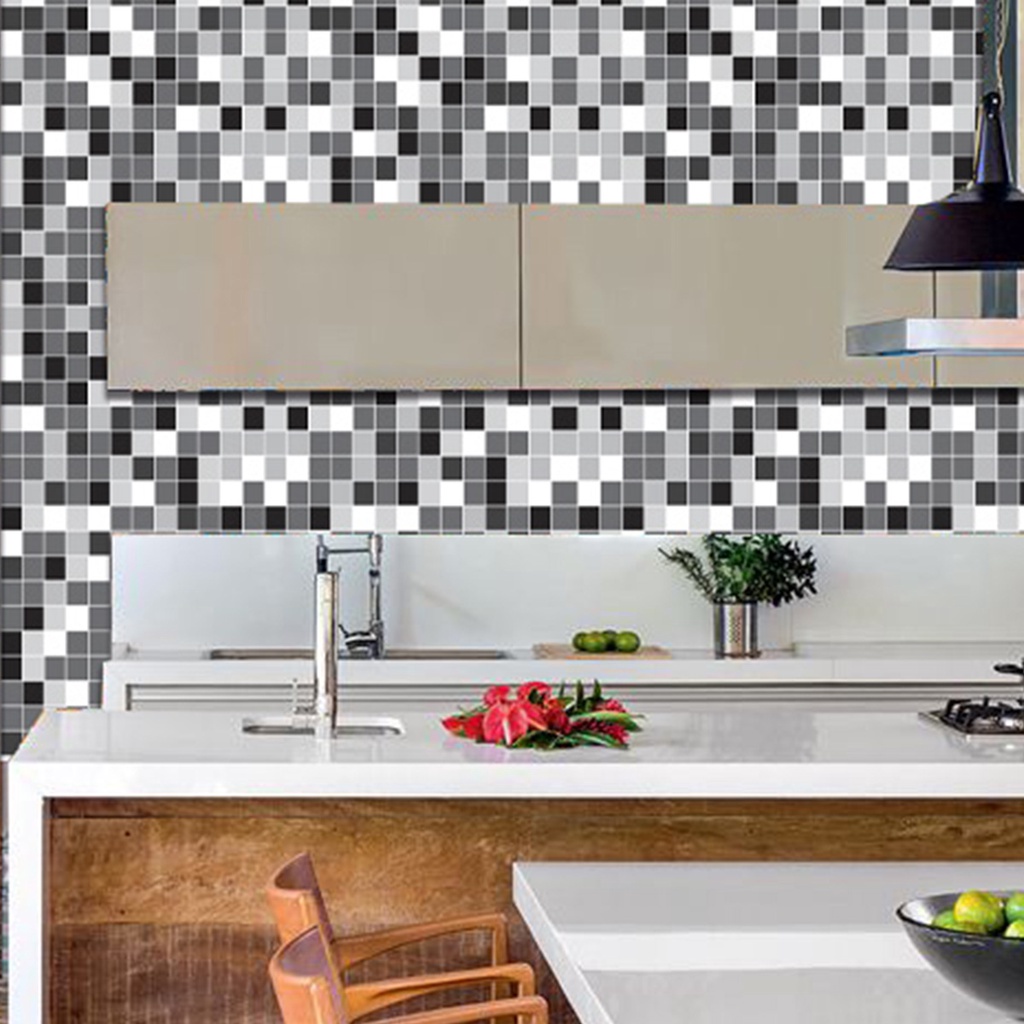 Papel De Parede Pastilha Tons Cinza 3m Cozinha E Banheiro Adesivo Vinil Lavável Autocolante pia box em Oferta na Shopee