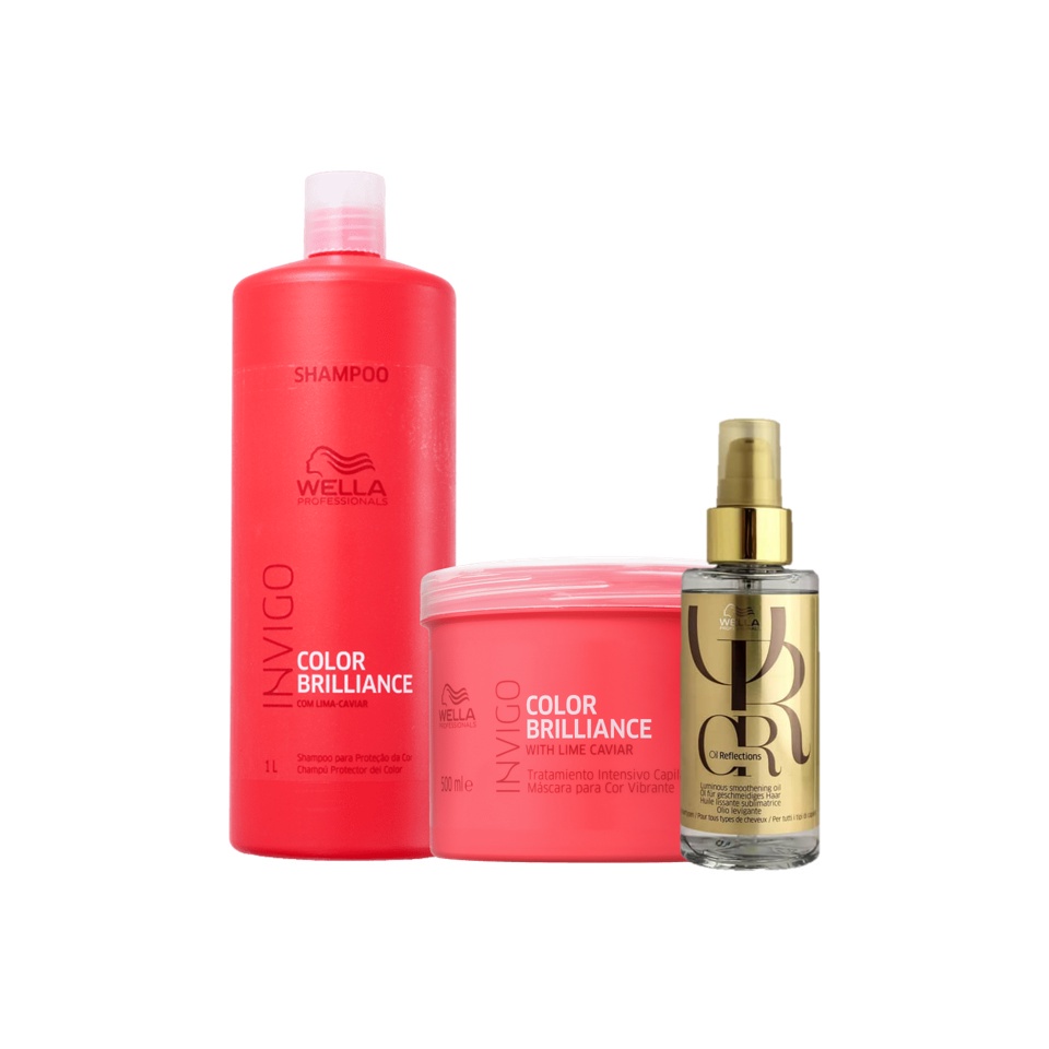 Kit Invigo Brilliance Shampoo Máscara e Oil Reflections - Wella