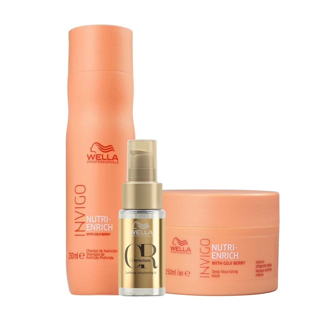 Kit Nutri Enrich Shampoo, Máscara e Oil Reflections - Wella - Beauty