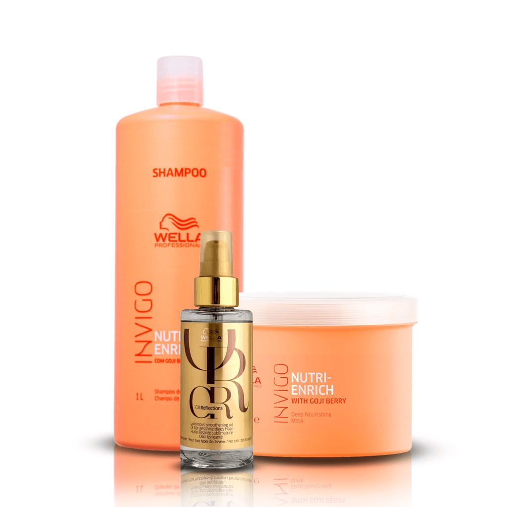 Kit Shampoo, Máscara Nutri-Enrich e Oil reflections - Wella em Oferta na Shopee