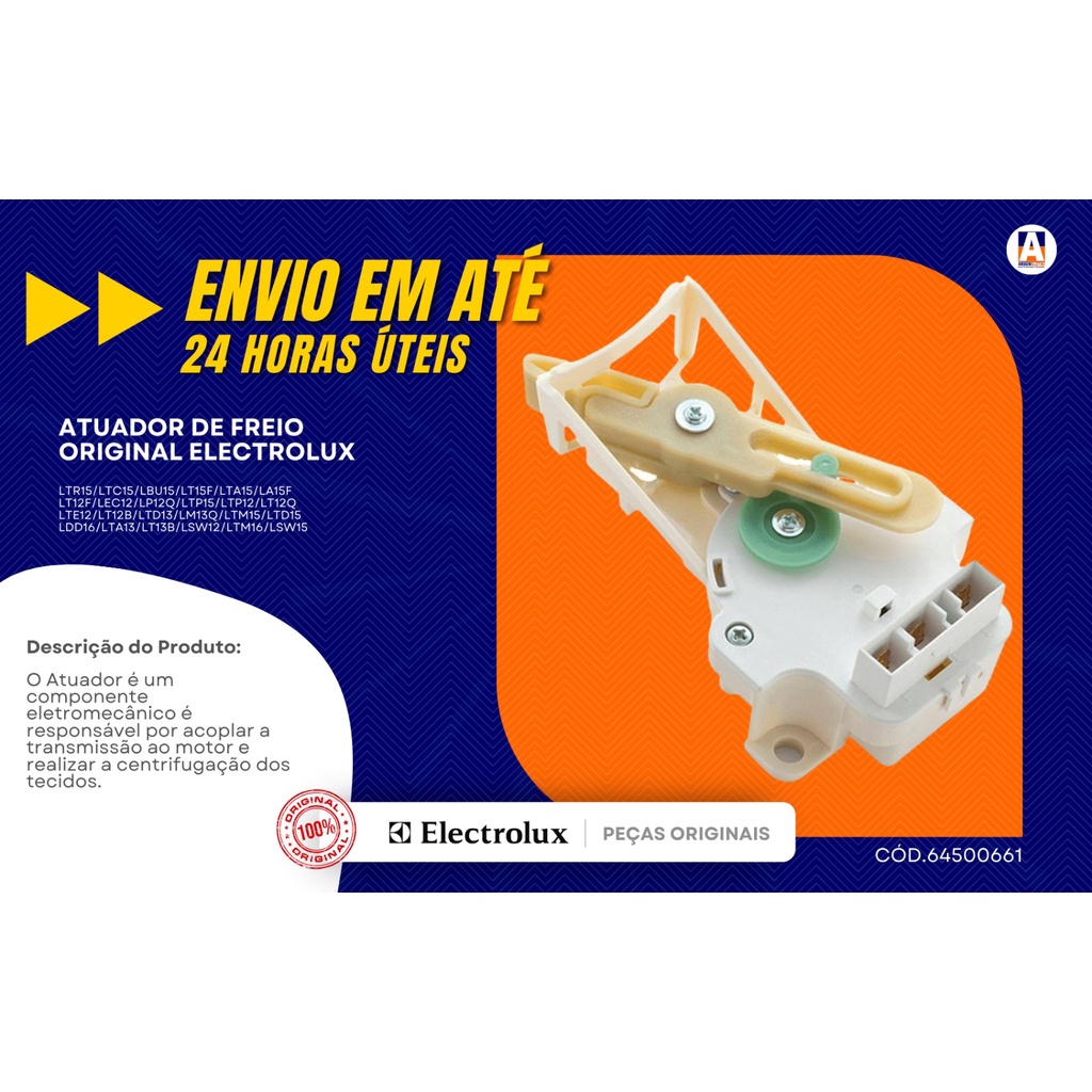 Atuador de Freio Original Máquina Lavadora Electrolux 12 / 13 / 15 / 16 / 17 kg 127v - 64500661