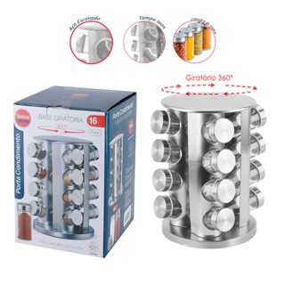 Porta Tempero Giratório - Inox - 16 Potes - Dolce Home