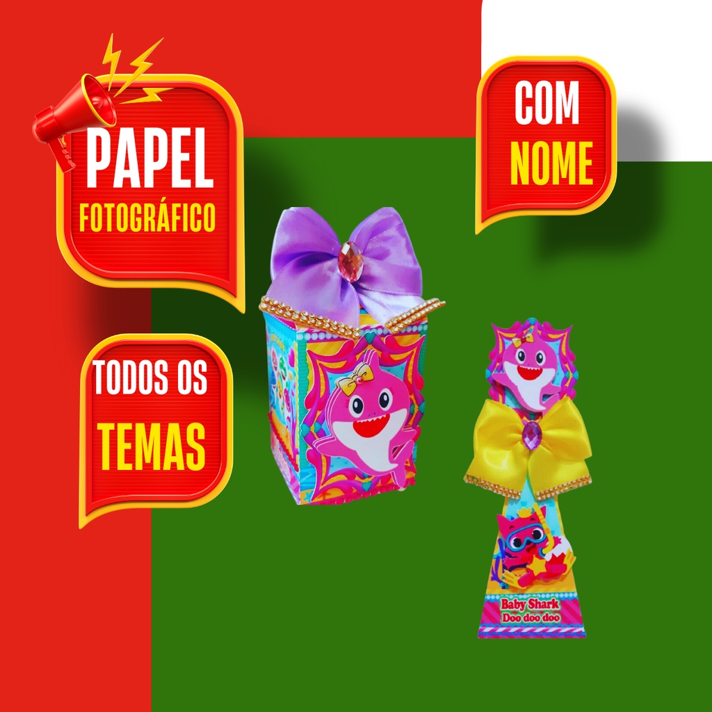 Lembrancinhas Baby Shark Rosa caixa Milk Caixa Cone