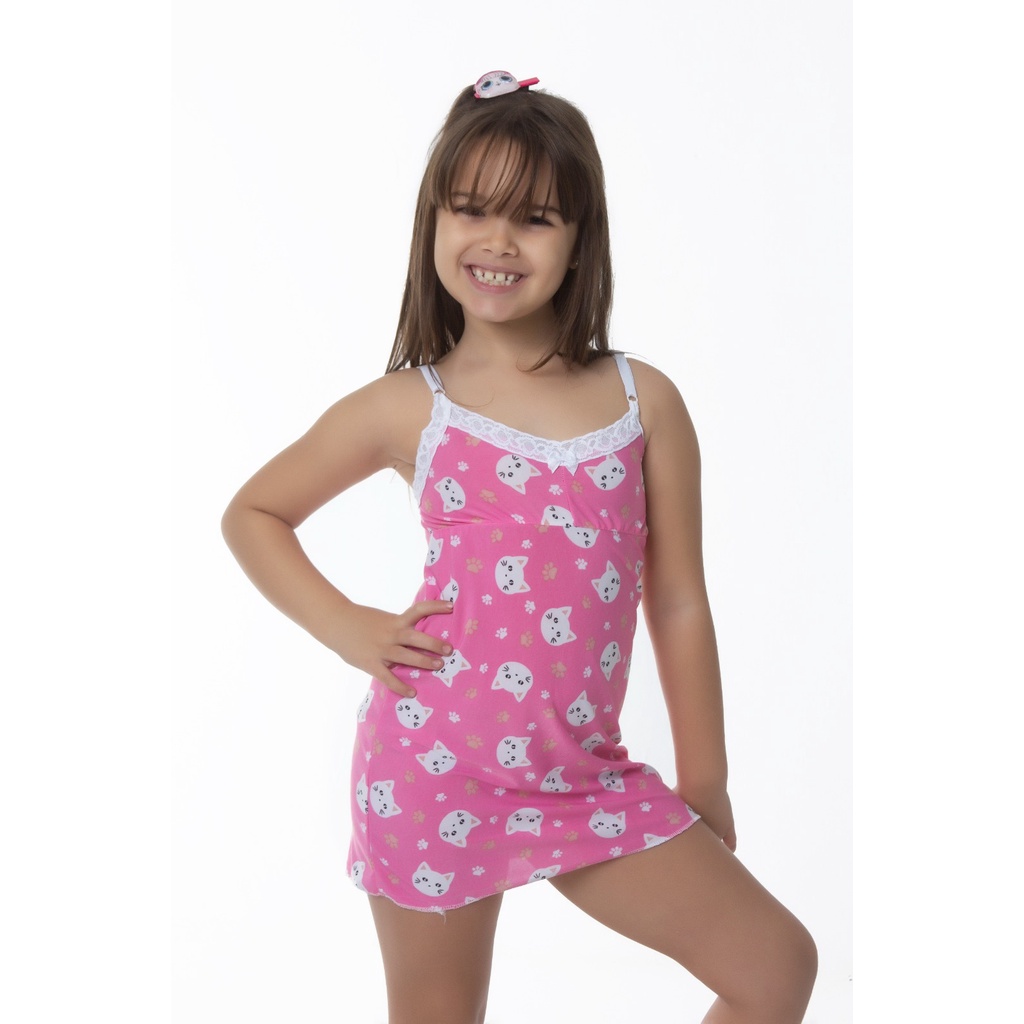 Camisola Infantil Liganete Confortável Feminina com Renda
