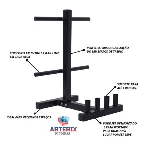 Suporte Organizador Profissional Para 4 Barras e até 300kg de anilha