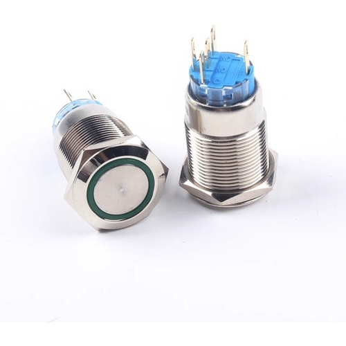 Botão Interruptor Liga Desliga Retenção 19mm Led Verd 12 24v