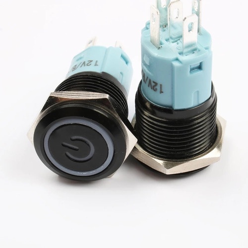 Botão Led Liga Desliga 16mm Led Azul 12v 24v Antivandalismo